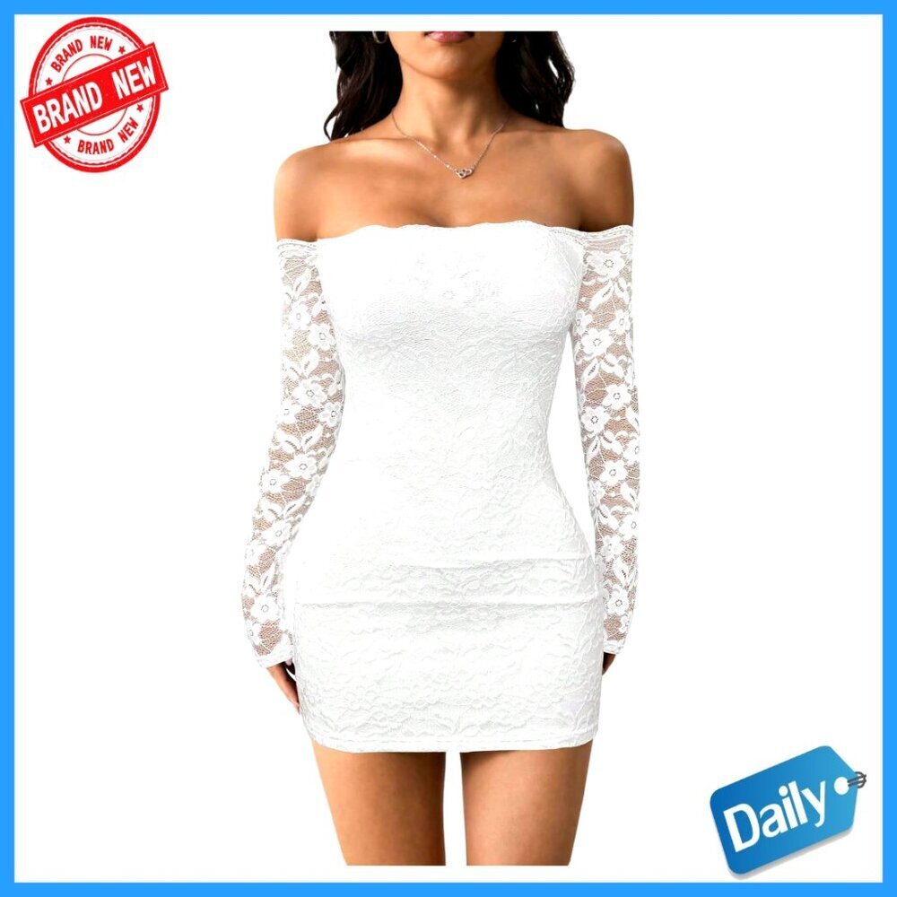Lace Long Sleeve Mini Dress Y2K Bodycon Off Shoulder Night Out Party